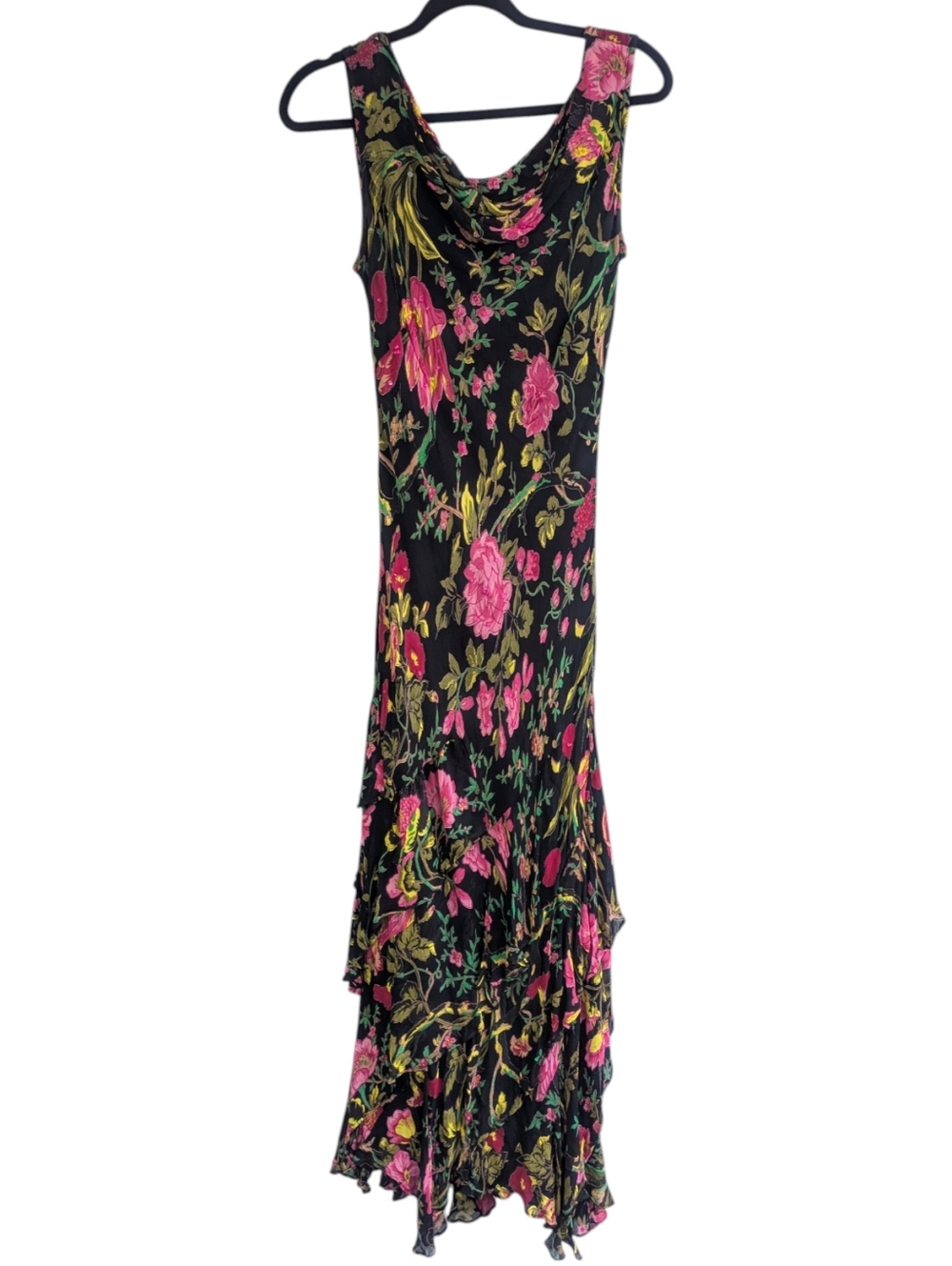 Majick Vintage Floral Beaded Handkerchief Hem Dress